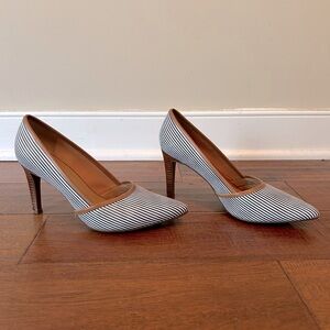 Franco Sarto Allair 2 Indigo Blue & White Pin Striped Stiletto Heels Size 8M